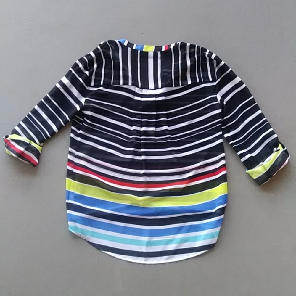 a.n.a sheer roll tab sleeve striped blouse - Picture 7 of 7